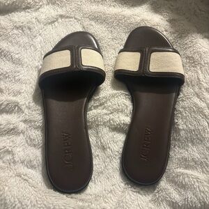 J. Crew Brown and Cream Slide Sandals